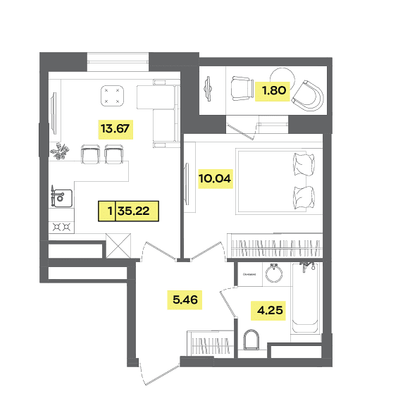 Продажа 2-комнатной квартиры 35,2 м², 4 этаж