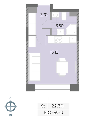 Продажа квартиры-студии 22,3 м², 3/30 этаж