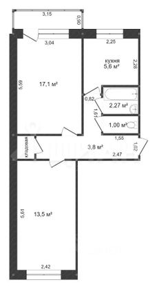Продажа 2-комнатной квартиры 50,6 м², 5/5 этаж