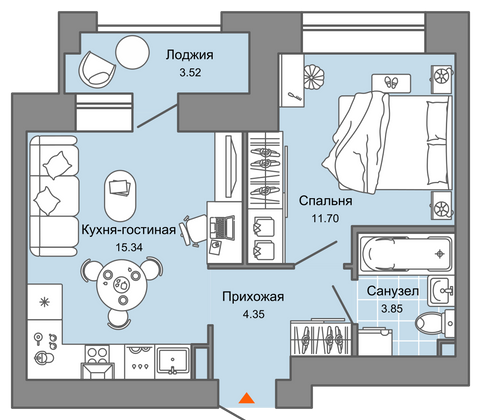 37 м², 2-комн. квартира, 4/9 этаж