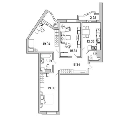 Продажа 3-комнатной квартиры 99 м², 11/23 этаж