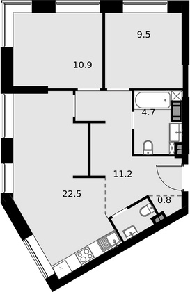 61,1 м², 3-комн. квартира, 5/28 этаж
