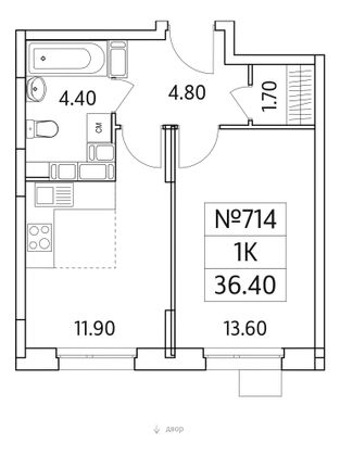 Продажа 1-комнатной квартиры 36,4 м², 25/25 этаж