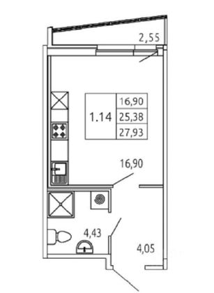 Аренда квартиры-студии 25 м², 14/23 этаж