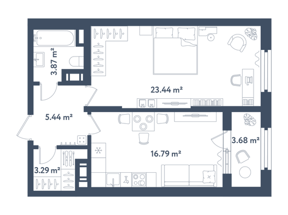 54,7 м², 1-комн. квартира, 3/11 этаж