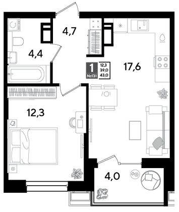 Продажа 1-комнатной квартиры 43 м², 16/18 этаж