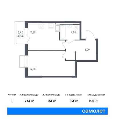 38,8 м², 1-комн. квартира, 5/10 этаж