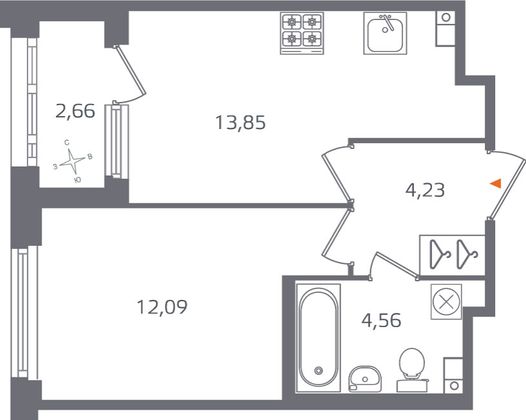 Продажа 1-комнатной квартиры 36,1 м², 3/17 этаж