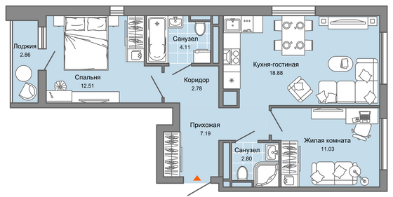 61 м², 3-комн. квартира, 6/9 этаж