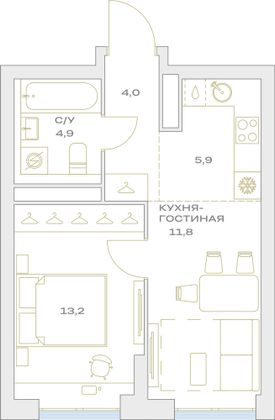 Продажа 2-комнатной квартиры 39,8 м², 17/23 этаж