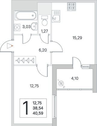 Продажа 1-комнатной квартиры 40,6 м², 2/8 этаж
