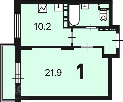 Продажа 1-комнатной квартиры 41,1 м², 2/14 этаж