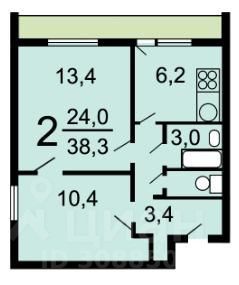 Продажа 2-комнатной квартиры 38,4 м², 4/14 этаж