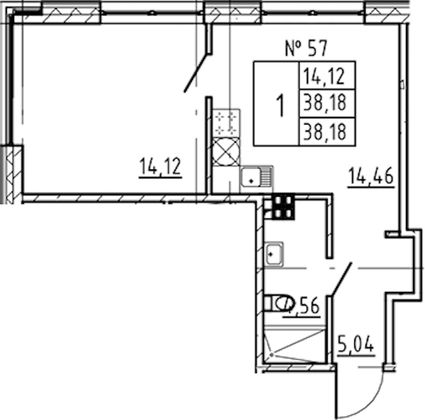 38,2 м², 1-комн. квартира, 4/8 этаж