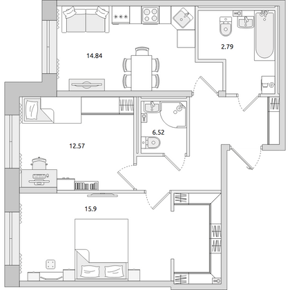 Продажа 2-комнатной квартиры 66,3 м², 1/20 этаж