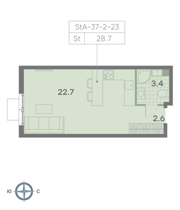 Продажа квартиры-студии 28,7 м², 3/23 этаж