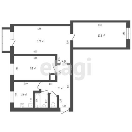 Продажа 3-комнатной квартиры 55,4 м², 2/3 этаж