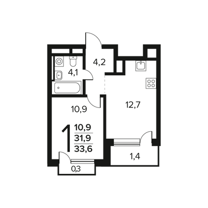 Продажа 1-комнатной квартиры 33,6 м², 10/14 этаж
