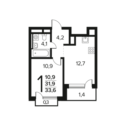 33,6 м², 1-комн. квартира, 10/14 этаж