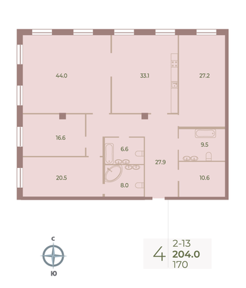 Продажа 4-комнатной квартиры 204 м², 1/8 этаж