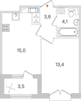 Продажа 1-комнатной квартиры 37,8 м², 2/4 этаж