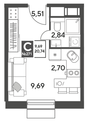 Продажа квартиры-студии 20,7 м², 12/12 этаж