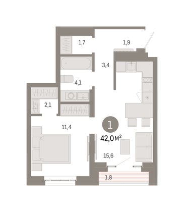 Продажа 1-комнатной квартиры 42 м², 13/16 этаж