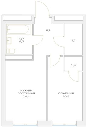 Продажа 1-комнатной квартиры 39,8 м², 7/23 этаж