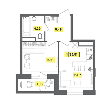 Продажа 2-комнатной квартиры 35,5 м², 6 этаж