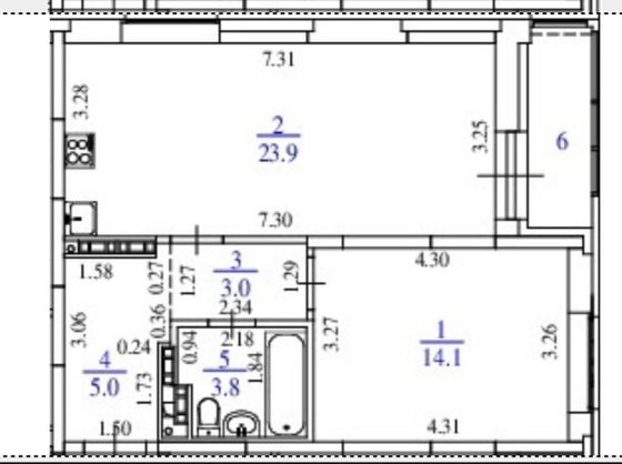 Продажа 1-комнатной квартиры 53,7 м², 13/15 этаж