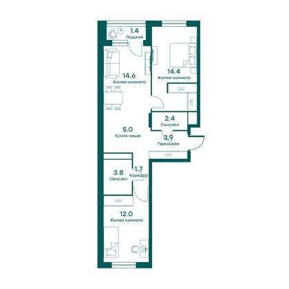 59,2 м², 3-комн. квартира, 3/6 этаж