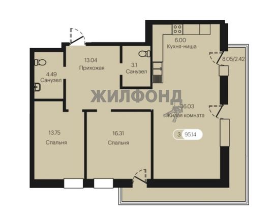 Продажа 3-комнатной квартиры 96 м², 16/21 этаж