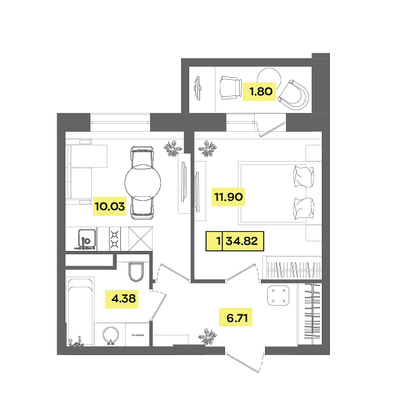 Продажа 2-комнатной квартиры 34,8 м², 6 этаж