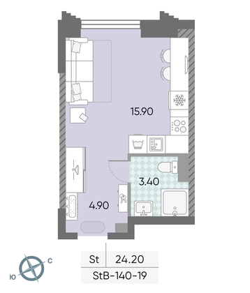 Продажа квартиры-студии 24,2 м², 19/58 этаж