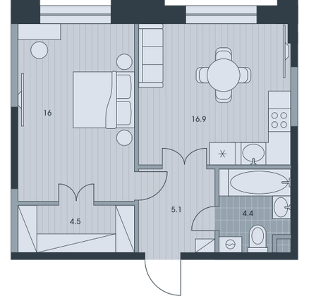 46,8 м², 2-комн. квартира, 29/34 этаж