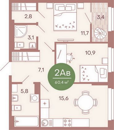 Продажа 2-комнатной квартиры 60,4 м², 1/17 этаж