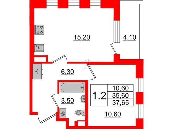 Продажа 1-комнатной квартиры 35,6 м², 2/4 этаж