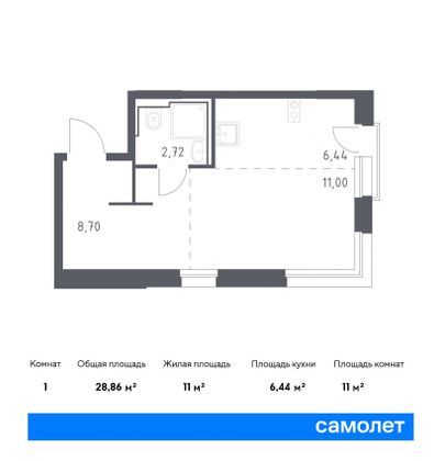 28,9 м², 1-комн. квартира, 14/16 этаж