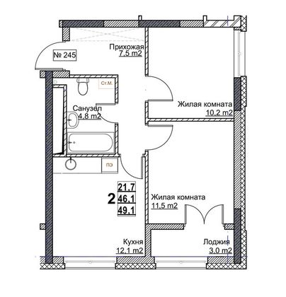 Продажа 2-комнатной квартиры 49,1 м², 14/24 этаж