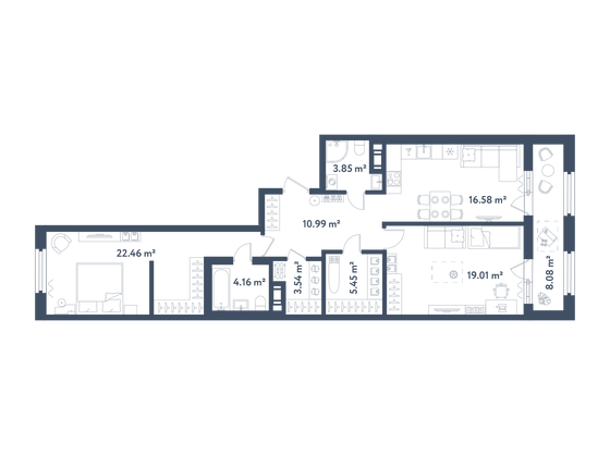 90,1 м², 2-комн. квартира, 9/11 этаж