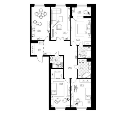 135 м², 4-комн. квартира, 3/9 этаж