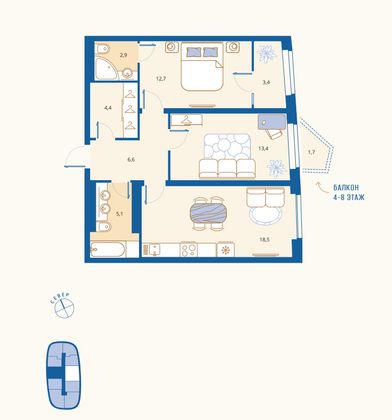 Продажа 2-комнатной квартиры 67 м², 10/18 этаж