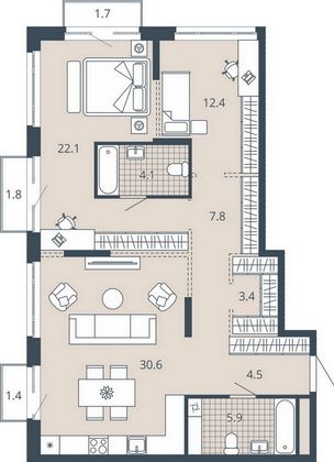 Продажа 2-комнатной квартиры 94,3 м², 20/23 этаж