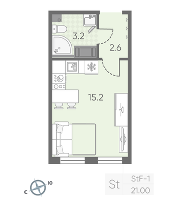 Продажа квартиры-студии 21 м², 6/25 этаж