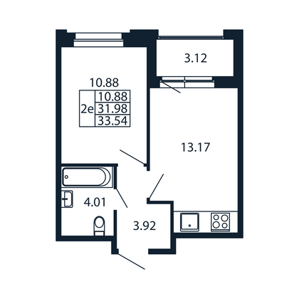 33,5 м², 1-комн. квартира, 2/12 этаж