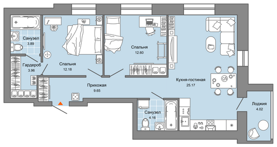 74 м², 3-комн. квартира, 5/9 этаж