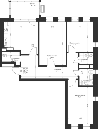 Продажа 3-комнатной квартиры 98 м², 3/4 этаж