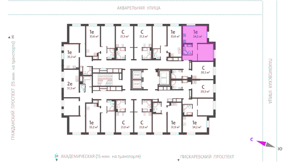 34,2 м², 1-комн. квартира, 20/25 этаж