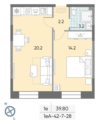 Продажа 1-комнатной квартиры 39,8 м², 13/28 этаж