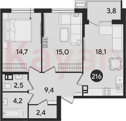 Продажа 3-комнатной квартиры 66,3 м², 9/9 этаж